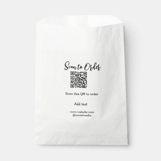 Scan to order scan QR code add website email  Favor Bag (Front)