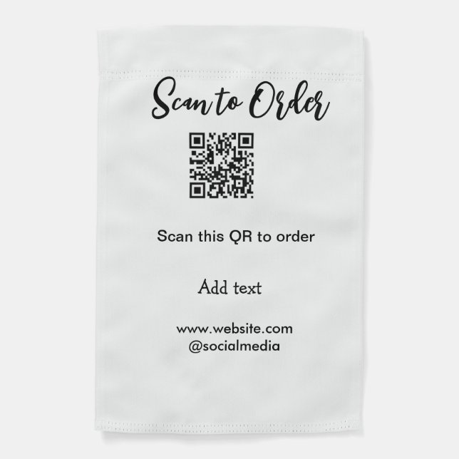 Scan to order scan QR code add website email  Garden Flag (Front)
