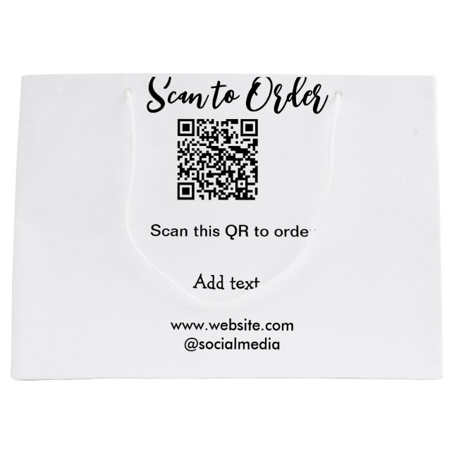 Scan to order scan QR code add website email  Large Gift Bag (Front)