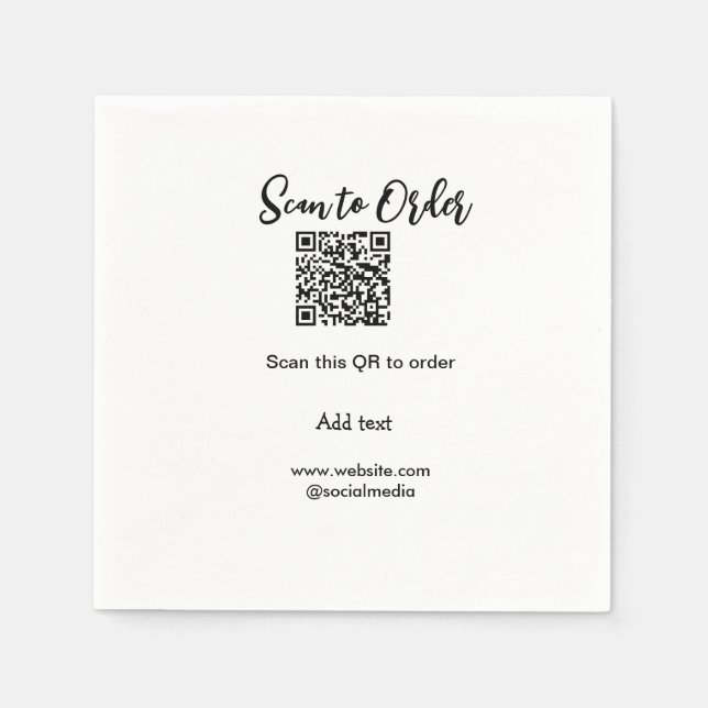 Scan to order scan QR code add website email  Napkins (Front)