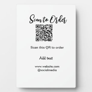 Scan to order scan QR code add website email Plaque