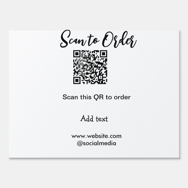Scan to order scan QR code add website email  Sign (Front)