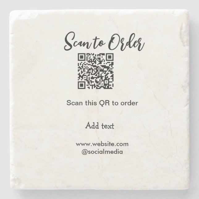 Scan to order scan QR code add website email  Stone Coaster (Front)