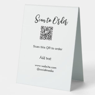 Scan to order scan QR code add website email  Table Tent