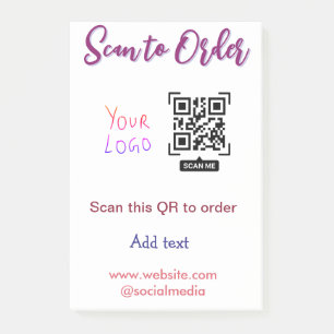 scan to order your logo website email Qr code pink Post-it Notes