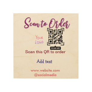 scan to order your logo website email Qr code pink Wood Wall Art