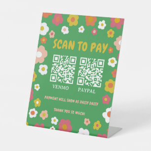 SCAN TO PAY 2 QR CODE Groovy Daisies Floral CUSTOM Pedestal Sign