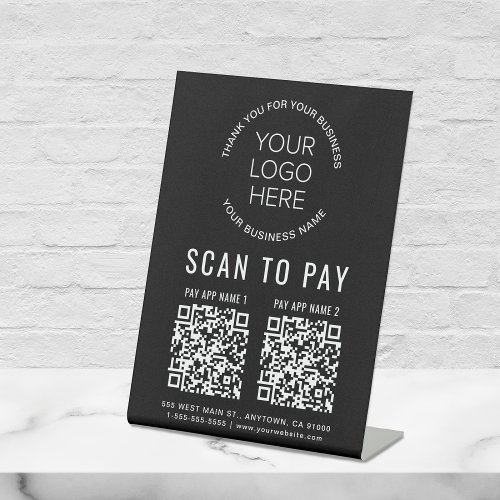 Scan to Pay 2 QR Codes Business Logo Black Pedestal Sign