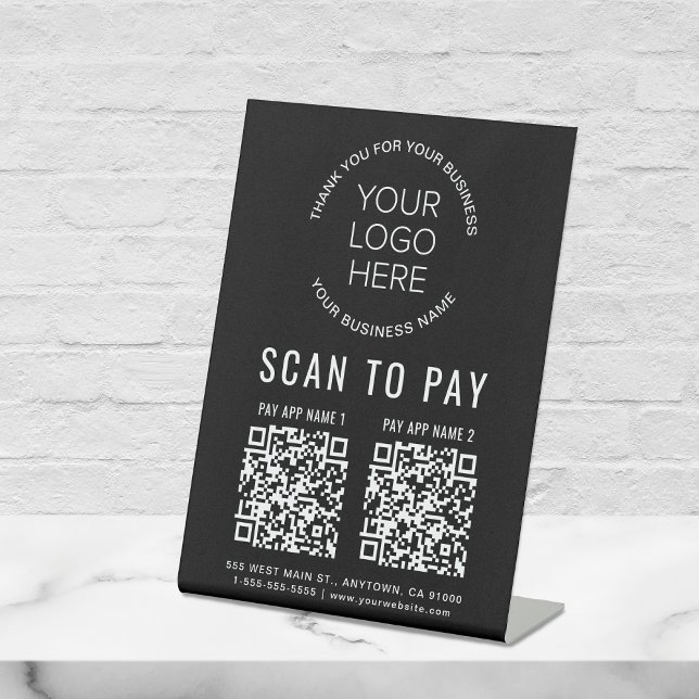 Scan to Pay 2 QR Codes Business Logo Black Pedestal Sign (Creator Uploaded)