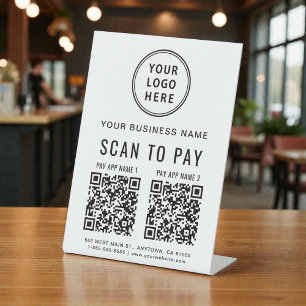 Scan to Pay 2 QR Codes Business Logo Pedestal Sign