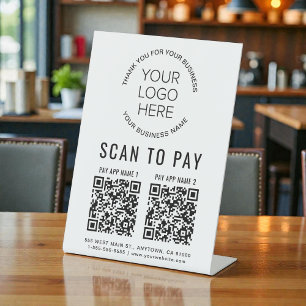 Scan to Pay 2 QR Codes Business Logo Pedestal Sign