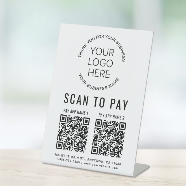 Scan to Pay 2 QR Codes Business Logo Pedestal Sign (Creator Uploaded)