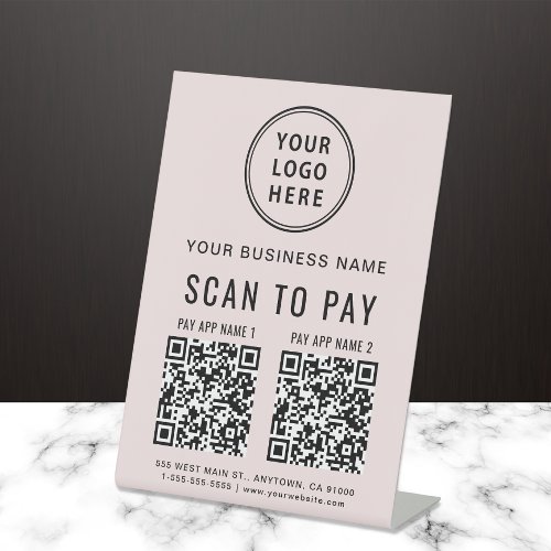 Scan to Pay 2 QR Codes Business Logo Pink Pedestal Sign