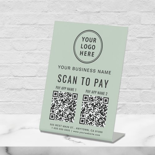Scan to Pay 2 QR Codes Business Logo Sage Pedestal Sign