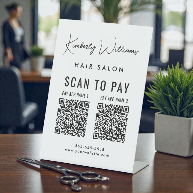 Scan to Pay 2 QR Codes Business Signature Script  Pedestal Sign (Scan to Pay 2 QR Codes Business Signature Script Pedestal Sign)