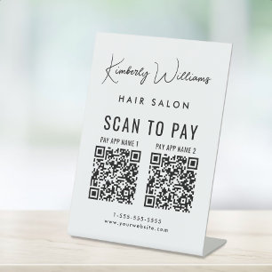 Scan to Pay 2 QR Codes Business Signature Script  Pedestal Sign