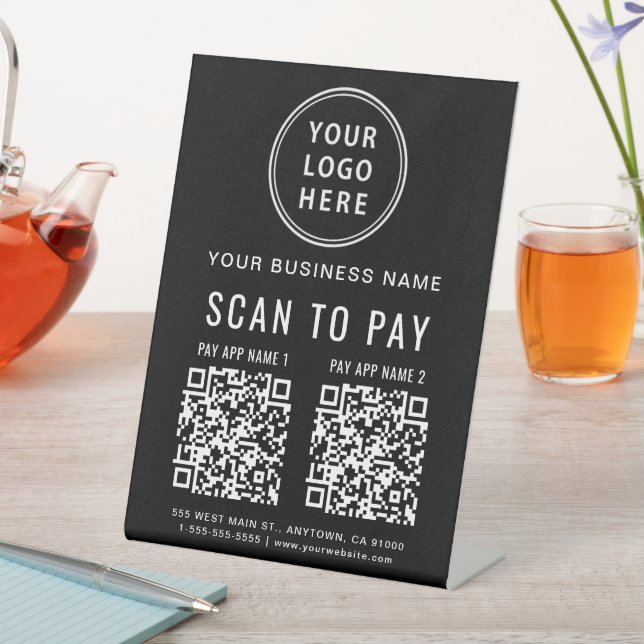 Scan to Pay 2 QR Codes Logo Black Pedestal Sign (In SItu)