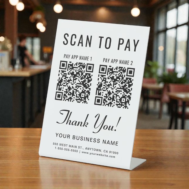 Scan to Pay 2 QR Codes Tabletop Pedestal Sign (Scan to Pay 2 QR Codes Tabletop Pedestal Sign)