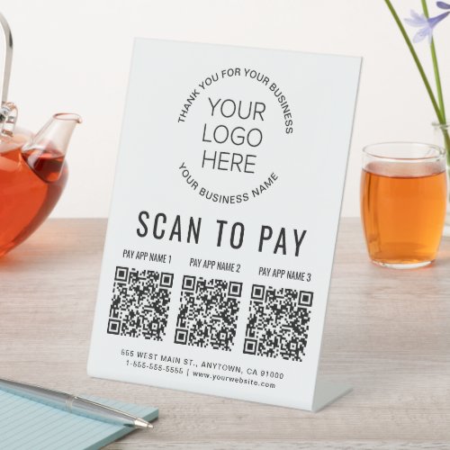 Scan to Pay 3 QR Codes Business Logo Pedestal Sign
