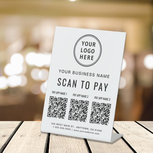 Scan to Pay 3 QR Codes Business Logo Pedestal Sign