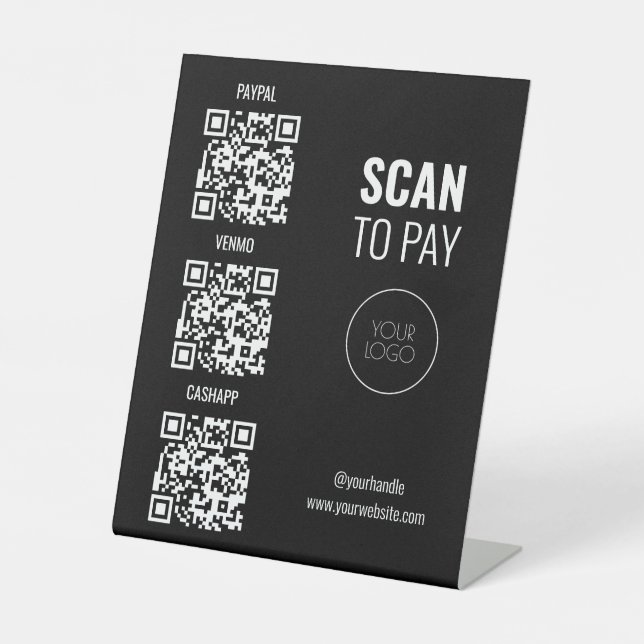Scan to pay 3 QR codes Business Logo Pedestal Sign (Front)