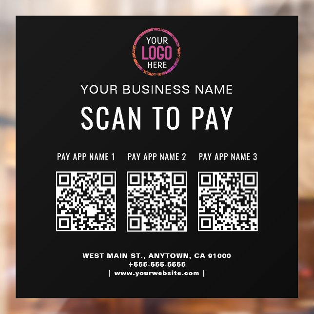 Scan to Pay 3 QR Codes Business Logo  Window Cling (Sheet 2)