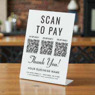 Scan to Pay 3 QR Codes Tabletop Pedestal Sign