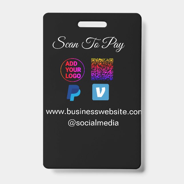 scan to pay add logo q r code paypal venmo details badge (Front)
