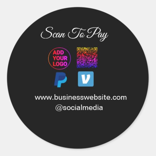 scan to pay add logo q r code paypal venmo details classic round sticker
