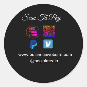 scan to pay add logo q r code paypal venmo details classic round sticker