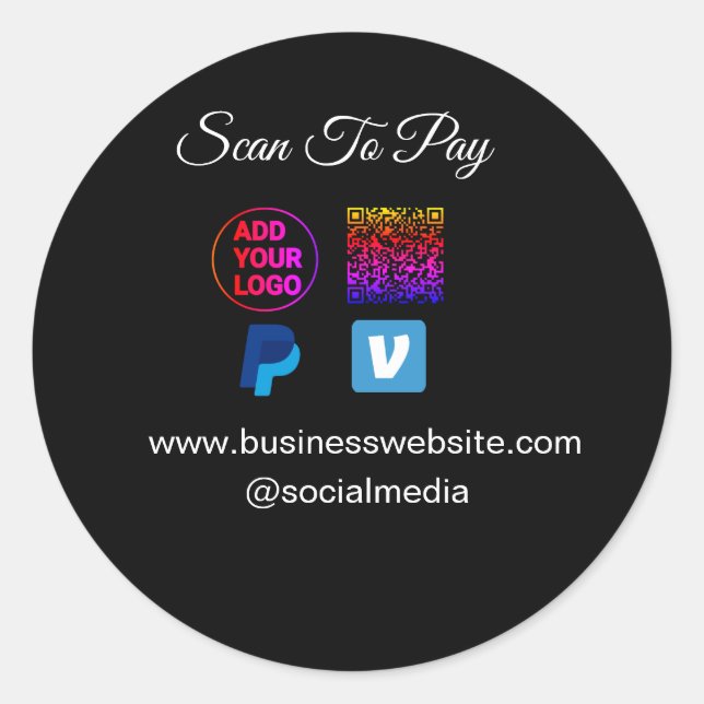 scan to pay add logo q r code paypal venmo details classic round sticker (Front)