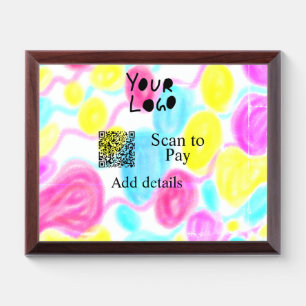 Scan to pay add Q R business logo rainbow watercol Award Plaque