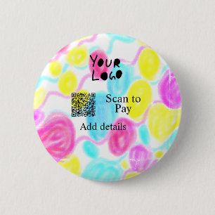 Scan to pay add Q R business logo rainbow watercol Button