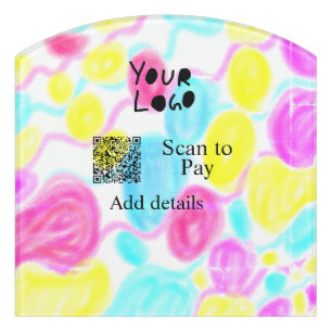 Scan to pay add Q R business logo rainbow watercol Door Sign