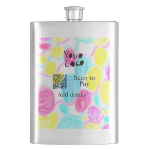 Scan to pay add Q R business logo rainbow watercol Flask