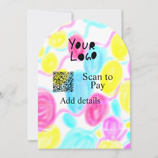 Scan to pay add Q R business logo rainbow watercol Invitation (Front)