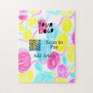 Scan to pay add Q R business logo rainbow watercol Jigsaw Puzzle