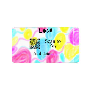 Scan to pay add Q R business logo rainbow watercol Label