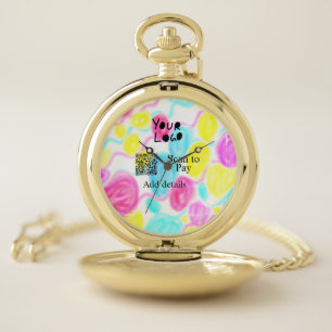 Scan to pay add Q R business logo rainbow watercol Pocket Watch