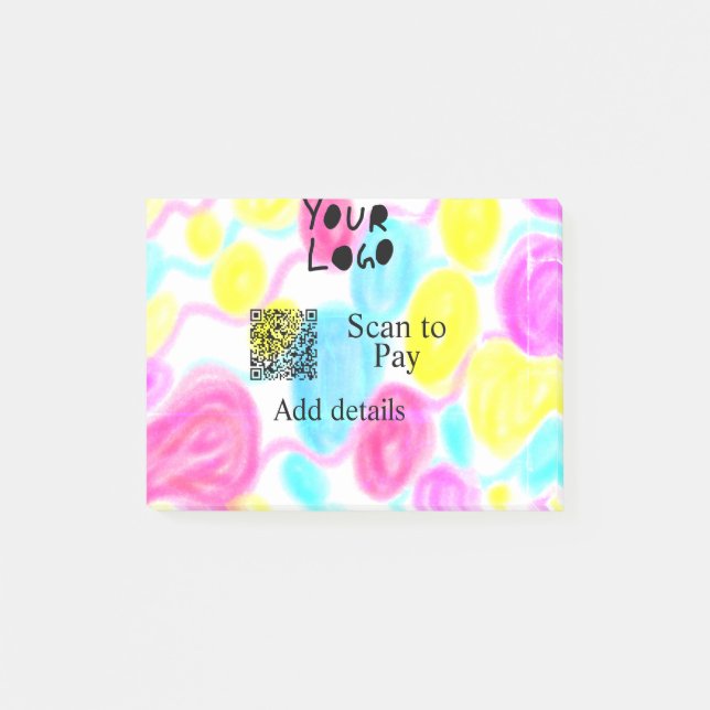 Scan to pay add Q R business logo rainbow watercol Post-it Notes (Front)