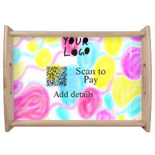 Scan to pay add Q R business logo rainbow watercol Serving Tray