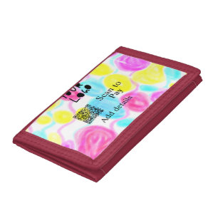 Scan to pay add Q R business logo rainbow watercol Trifold Wallet