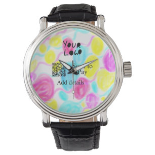 Scan to pay add Q R business logo rainbow watercol Watch