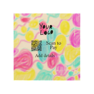 Scan to pay add Q R business logo rainbow watercol Wood Wall Art