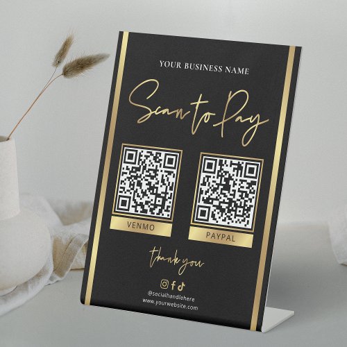 Scan to Pay Black  Gold Logo Payment QR Codes Pedestal Sign