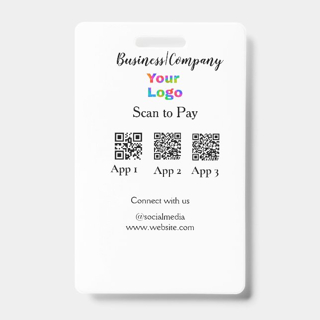 Scan to pay business logo Q R code social media  Badge (Front)