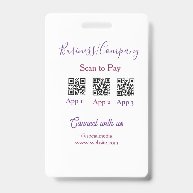 Scan to pay business logo Q R code social media  Badge (Front)