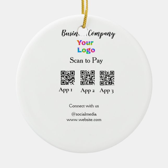 Scan to pay business logo Q R code social media  Ceramic Ornament (Front)