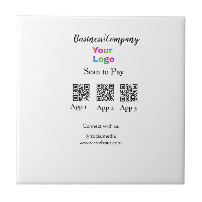 Scan to pay business logo Q R code social media  Ceramic Tile (Front)