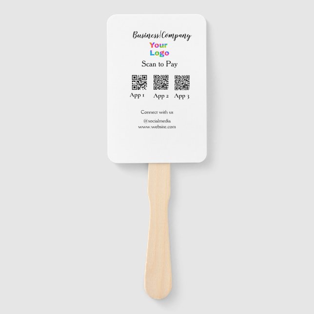 Scan to pay business logo Q R code social media  Hand Fan (Front)